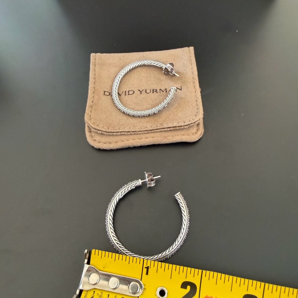 David Yurman Silver and Black Hoop Earrings - Picture 4 of 5